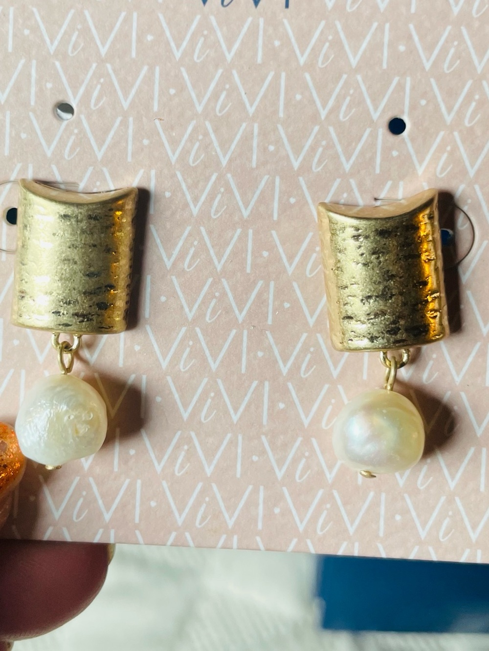 ViVI Gold-Tone Earrings with White Pearl Drops